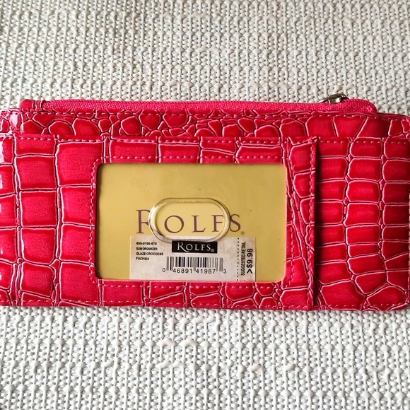 3/$20💗NEW FUCHSIA ROLFS WOMEN FAUX CROC SKIN WALLET - Picture 2 of 4